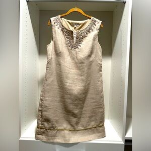 Cute sleeveless linen dress from LOFT. Size 10. Beige color.